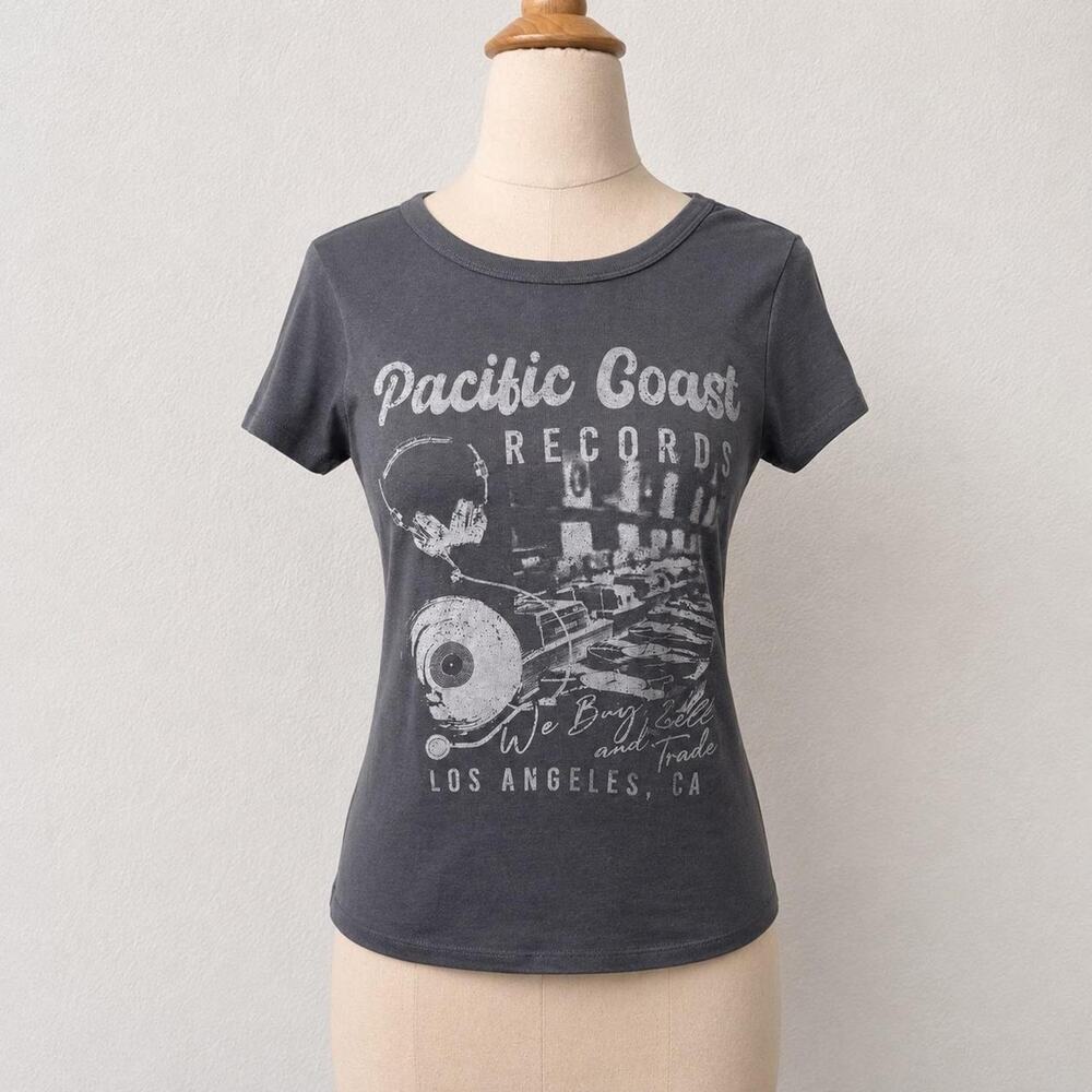 vintage inspired pacific coast records graphic baby tee
